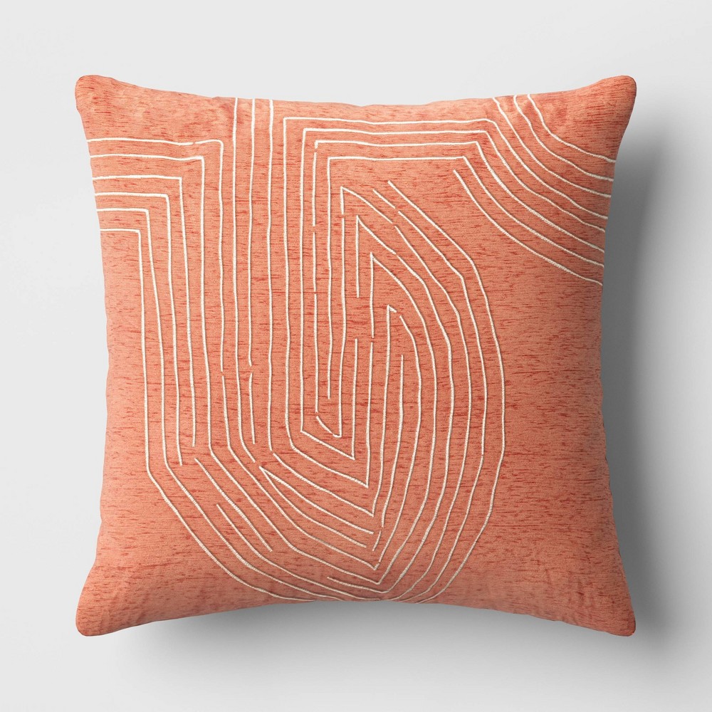 Oversized Geometric Patterned Metallic Embroidered Velvet Square Throw Pillow Terracotta - Threshold™