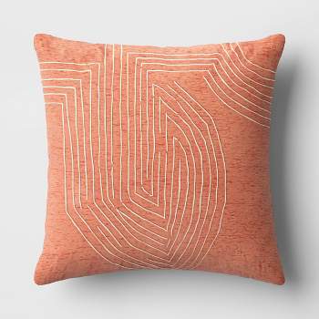 Oversized Geometric Patterned Metallic Embroidered Velvet Square Throw Pillow - Threshold™