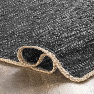 Handmade Black Leather Flatweave 8' x 10' Area Rug