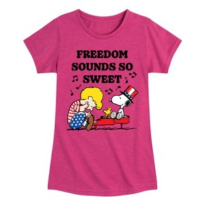 Girls' - Peanuts - Freedom Sounds So Sweet Fitted Short Sleeve Graphic T-Shirt - 1 of 4