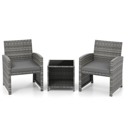 Tangkula 3 Pieces Patio Furniture Set PE Rattan Chairs Set w/ Storage Coffee Table