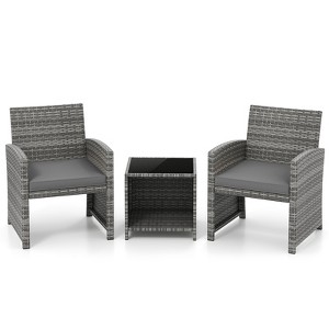 Tangkula 3 Pieces Patio Furniture Set PE Rattan Chairs Set w/ Storage Coffee Table - 1 of 4