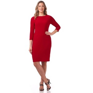 Rekucci Women's Classic Chic Shift Dress – Boat Neck, 3/4 Sleeves, Knee Length, Work to Dinner Outfit - Cherry , 8 - 1 of 4