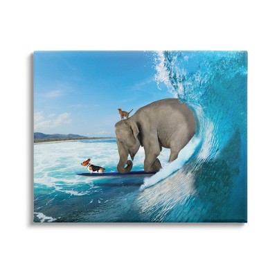 Stupell Industries Surfing Elephant Ocean Waves Canvas Wall Art