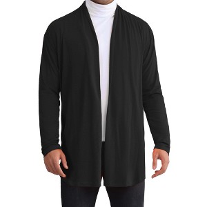 Lars Amadeus Men's Lightweight Ruffle Shawl Collar Draped Open Front Cardigan - 1 of 4