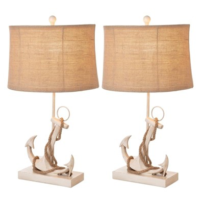 SEA WINDS 28" Distressed White Polyresin Coastal Anchor Table Lamp, sold as 2 pack