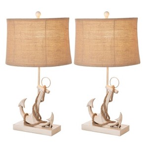 SEA WINDS 28" Distressed White Polyresin Coastal Anchor Table Lamp, sold as 2 pack - 1 of 4