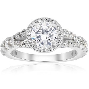 Pompeii3 1 1/4ct Halo Split Shank Diamond Engagement Ring 14K White Gold - 1 of 4
