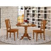 Dining Table Set with 2 Chairs, Round Dropleaf Kitchen Table, Solid Rubberwood, Saddle Brown Finish, 42x42 Inch - 2 of 4