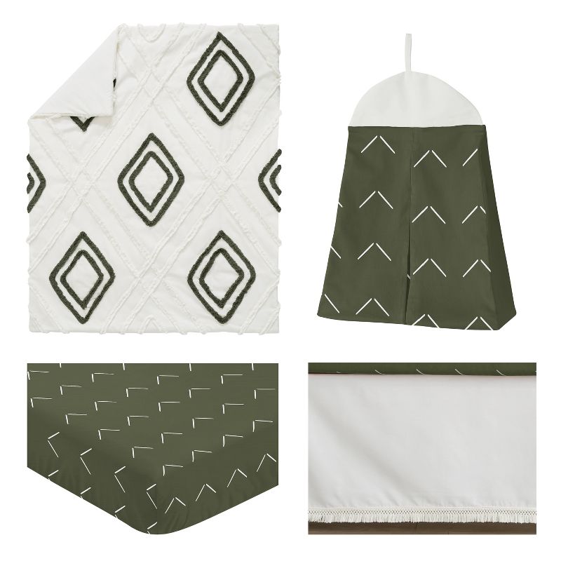 Sweet Jojo Designs Gender Neutral Unisex Baby Crib Bedding Set - Diamond Tuft Hunter Green Ivory Off White 4pc, 3 of 8
