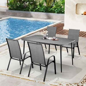 Hyleory Elegant 5-Piece Outdoor Dining Set with Stackable Patio Chairs & Iron Dining Table - 1 of 4