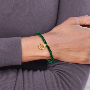 Chisel Stainless Steel Polished Yellow IP-plated Dove 4mm Green Jade Beaded Stretch Bracelet - 1 of 4