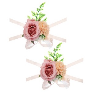 Unique Bargains Corsage Wristlet Adjustable Artificial Flower 2 Pcs - 1 of 4