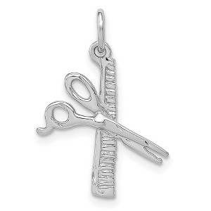 Black Bow Jewelry 14k White Gold Comb and Scissors Charm or Pendant, 16mm (5/8 inch) - 1 of 4