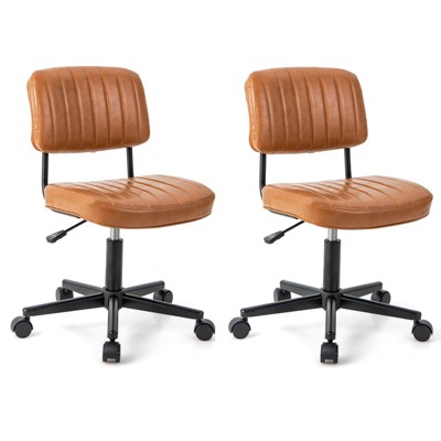 Costway 2PCS PU Leather Office Chair Adjustable Swivel Task Chair with Backrest Brown/Black/Orange/Green