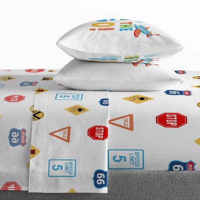 On The Go Toddler Bed Set with Vehicle Print