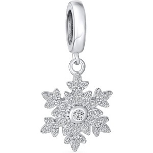 Sterling Silver Snowflake Charm with Ice Blue Crystals - Winter Holiday Dangle Bead for Bracelets - 1 of 4