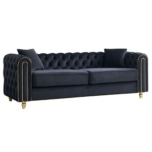 86" Luxury Tufted Sofa, Modern Velvet Couch with Gold Accents, 750lb Capacity with 2 Pillows - 1 of 4