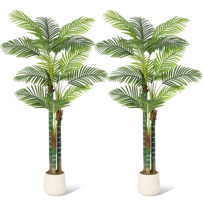 6/7 FT(72/84 in) Tall Palm Tree Fake Plant Golden Cane Palm Trees Large Artificial Plants Faux Plants for Indoor Outdoor with White Base Set of 1/2