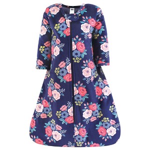 Hudson Baby Infant Girl Long Sleeve Plush Faux Fur Sleeping Bag, Wearable Blanket, Navy Bold Floral - 1 of 2
