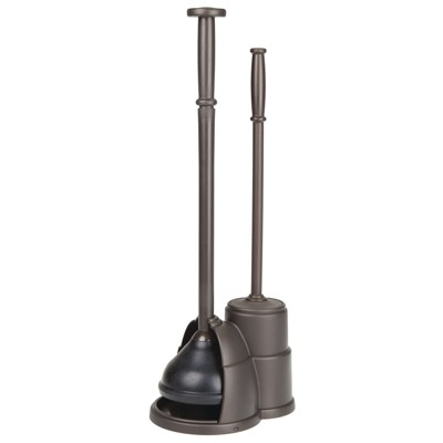 mDesign Compact Plastic Toilet Bowl Brush and Plunger Combo Set