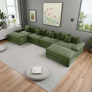 167.6" Corduroy Cloud U-Shaped Modular Sectional Sofa with Thick Cushions & 2 Ottomans - 1 of 4