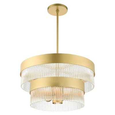 Soft Gold Drum Chandelier with Clear Crystal Rods