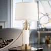 Franklin Iron Works Annie Modern Table Lamp 28 3/4" Tall Brass with Nightlight LED White Linen Drum Shade for Bedroom Living Room Bedside Nightstand - 2 of 4