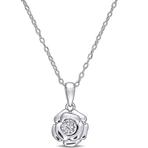 EVERLY JEWELRY | Sterling Silver Diamond Flower Pendant with Chain - 1 of 4