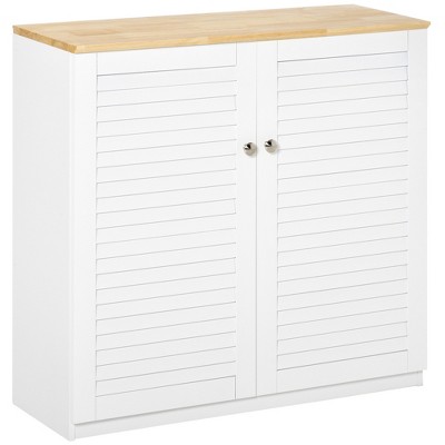 31.5" MDF Sideboard Buffet Cabinet with Rubberwood Top, Double Louvered Doors and Adjustable Shelf for Living Room or Hallway
