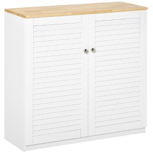 31.5" MDF Sideboard Buffet Cabinet with Rubberwood Top, Double Louvered Doors and Adjustable Shelf for Living Room or Hallway - 1 of 4