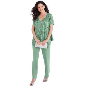 Roaman's Women's Plus Size Sequin Pant Set - 1 of 4