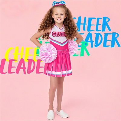 Joyfy Halloween Cheerleader Costume for Girls Cheerleader Uniform Child Cheerleader Costume for Halloween Party - Pink / Blue