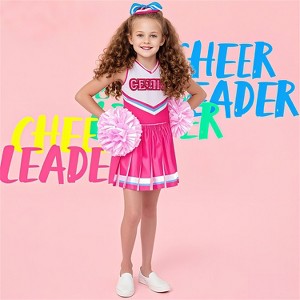 Joyfy Halloween Cheerleader Costume for Girls Cheerleader Uniform Child Cheerleader Costume for Halloween Party - Pink / Blue - 1 of 4