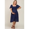 Pinkblush Navy Blue Smocked Square Neck Flutter Short Sleeve Maternity Plus Midi Dress - 4 of 4