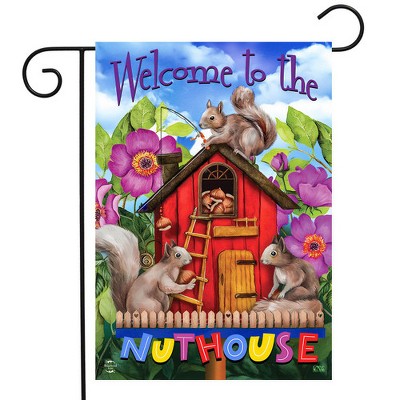Spring Nuthouse Garden Flag with Squirrels and Flowers 12.5" x 18"