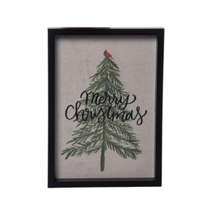 Transpac Fabric Framed Print and Embroidery Tree Merry Wall Art Multicolor Wood Christmas Decoration for Indoor Use - 1 of 1