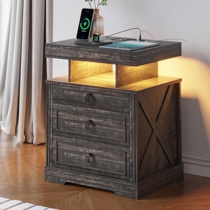 Vlsrka LED Nightstand with Charging Station, Smart End Table with 3-Color Human Sensor Lights, Storage Drawers for Bedroom or Study Room - 1 of 3