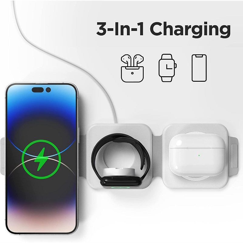 2Pack Link Foldable Traveling 3 in 1 Wireless Charging Station for iPhone, AirPods and Apple Watch Compatible With MagSafe AC Adapter Not Included, 1 of 9