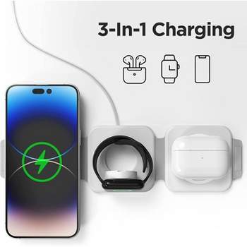 2Pack Link Foldable Traveling 3 in 1 Wireless Charging Station for iPhone, AirPods and Apple Watch Compatible With MagSafe AC Adapter Not Included