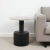 HomeRoots 21" White and Black Distressed Marble and Solid Wood Round Pedestal End Table - 2 of 4