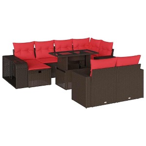 vidaXL 11 Piece Patio Sofa Set with Cushions Brown Poly Rattan - 1 of 4