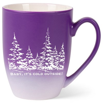 Elanze Designs Baby, It's Cold Outside Two Toned Ombre Matte Purple and White 12 ounce Ceramic Stoneware Coffee Cup Mug