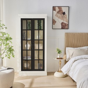 CAVINAS Pantry Cabinet,Tall Storage Cabinet with Glass Door,Lattice Window,2 Adjustable/2 Fixed Shelves,Cabinet for Living Room,Kitchen,Office - 1 of 4