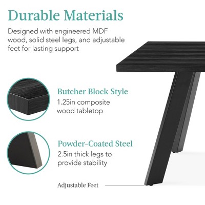 Black Extendable MDF Dining Table with Powder-Coated Steel Legs