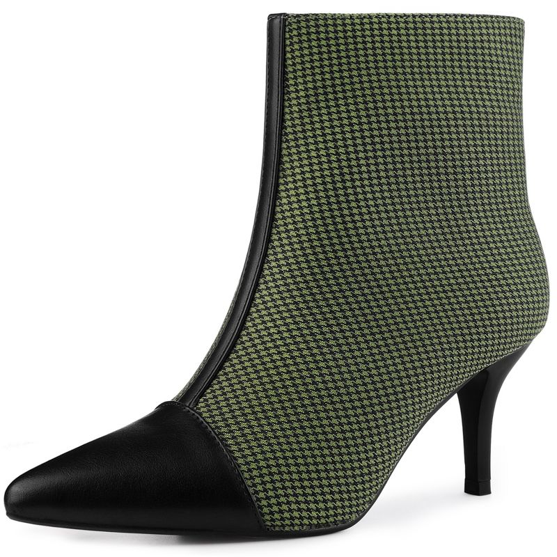 Allegra K Women's Plaid Pointed Toe Houndstooth Stiletto Heels Ankle Boots, 1 of 7