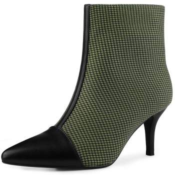 Allegra K Women's Plaid Pointed Toe Houndstooth Stiletto Heels Ankle Boots