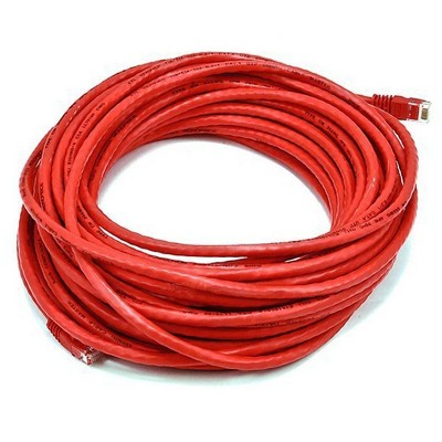 Monoprice Cat5e Ethernet Patch Cable - 50 Feet - Red | Network Internet Cord - RJ45, Stranded, 350Mhz, UTP, Pure Bare Copper Wire, 24AWG