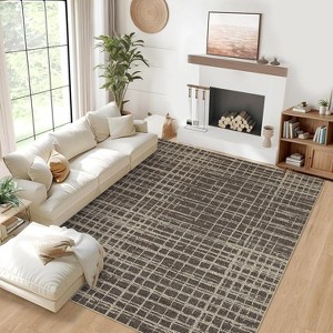 Washable Modern Striped Area Rug with Non-Slip Backing, Stain Resistant, Low Pile Soft Touch Carpet, Folding Floor Cover for Bedroom and Apartment. - 1 of 4