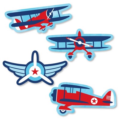 Big Dot of Happiness Taking Flight - Airplane - Shaped Vintage Plane Baby Shower or Birthday Party Cut-Outs - 24 Count